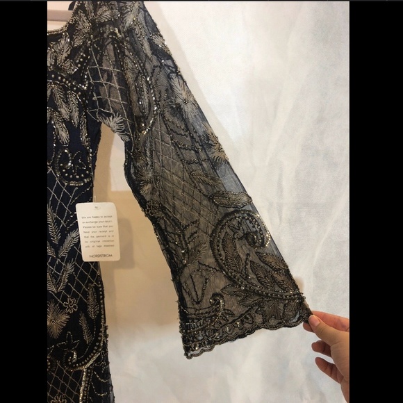 NWT Pisarro Nights Embellished Off the Shoulder Column Gown Blue [SZ 6 ]‎ - Picture 8 of 12